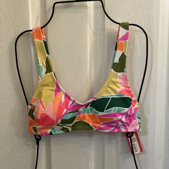 NWT Xhilaration Ribbed Bralette Bikini Top Small 0-2 Tropical Print Swimwear - Picture 1 of 16